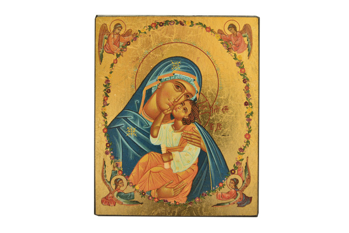 La Vierge à la couronne fleurie - Icône dorée à la feuille 12,2x9,6 cm -  1186.63 -   - CLEMENCES