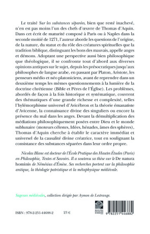 Les substances séparées - Thomas D'aquin - BELLES LETTRES