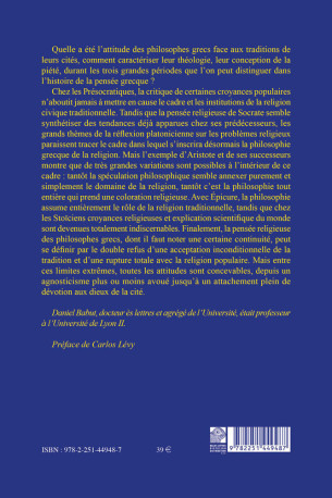 La Religion des philosophes grecs - Daniel Babut - BELLES LETTRES