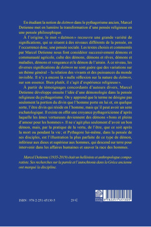 La Notion de Daïmon dans le pythagorisme ancien - Marcel Detienne - BELLES LETTRES