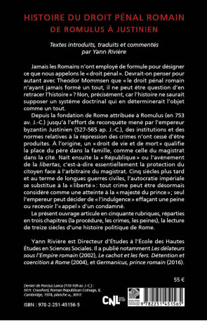 Histoire du droit pénal romain - Yann Rivière - BELLES LETTRES