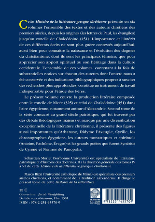 Histoire de la littérature grecque chrétienne des origines à 451. Tome V - Sébastien Morlet - BELLES LETTRES