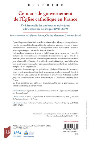 Cent ans de gouvernement de l'Église catholique en France - Christian Sorrel - PU RENNES