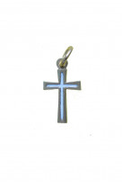 Croix pendentif bronze emaille 2.2cm  bleu ou blanche