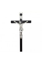 Crucifix bois noir christ metal argente 9 cm