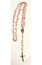 Chapelet verre grains coeur rose