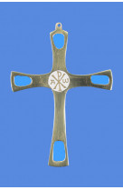 Croix benedictine bronze chrisme bleu