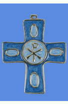 Croix chrisme bleu nacre