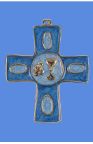 Croix pain calice bleu nacre