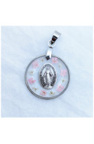 Medaille miraculeuse fleurs blanches et roses