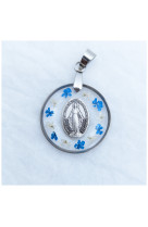 Medaille miraculeuse fleurs blanches et bleues