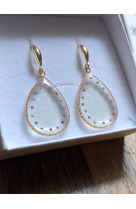 Boucle d'oreille perle d'eau cristal et rose pale