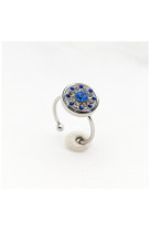 Bague ronde acier saphirs et diamants