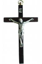 Crucifix bois fonce christ argente