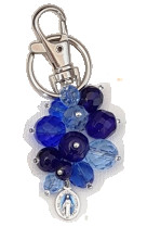 Porte cle grappe bleu medaille miraculeuse verre de boheme