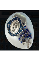 Chapelet verre bleu vierge miraculeuse